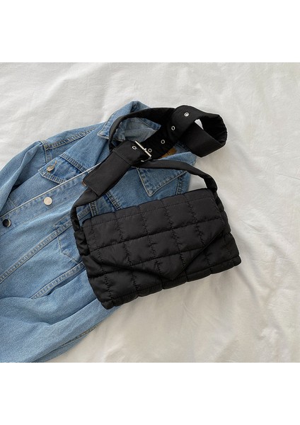 Siyah Eşkenar Dörtgen Moda Kadın Omuz Çantası Kapitone Pamuklu Crossbody Çanta Eşkenar Dörtgen Flap Çanta Lüks Tasarımcı Tote Çanta Çanta Seyahat Alışveriş Için (Yurt Dışından)