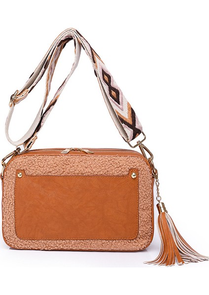 Kahverengi Küçük Kare Kadınlar Için Crossbody Çanta Moda Pu Ekleme Polar Kuzu Postacı Çantası Çanta Mini Kadın Omuz Çantaları Çanta (Yurt Dışından)