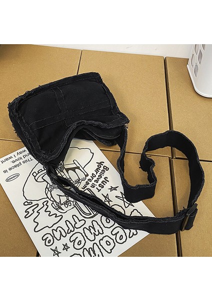 Siyah Tuval Crossbody Çanta Yumuşak Edebi Öğrenciler Kitap Çantası Eski Rahat Açık Spor Için Basit Ayarlanabilir Askı Kişilik (Yurt Dışından)