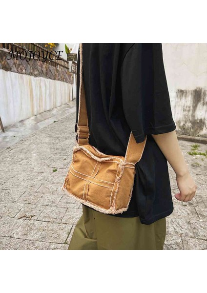 Siyah Tuval Crossbody Çanta Yumuşak Edebi Öğrenciler Kitap Çantası Eski Rahat Açık Spor Için Basit Ayarlanabilir Askı Kişilik (Yurt Dışından) modelleri