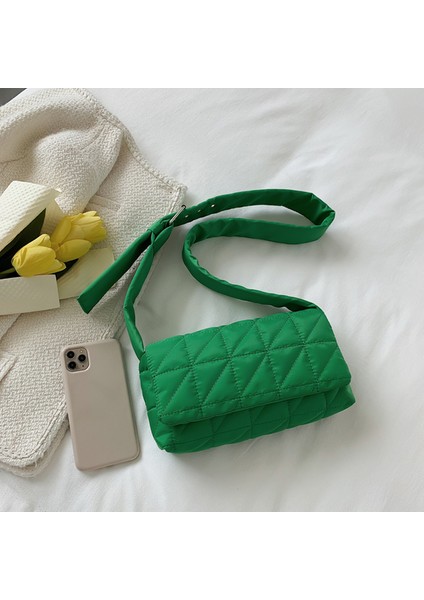 Yeşil Oxford Kumaş Örgü Yastıklı Çanta Moda Yastıklı Kapitone Crossbody Çanta Düz Renk Bayanlar Kadınlar Kadın Pamuk Omuz Çantaları (Yurt Dışından)