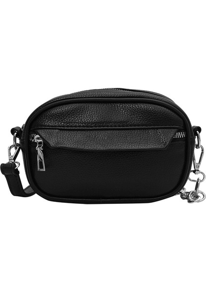 Siyah Rahat Deri Crossbody Çanta Küçük Kare Çanta Kadın Pu Omuz Çantaları Kız Için Kalın Zincir Tasarım Bayanlar Çanta Crossbody Çanta (Yurt Dışından)