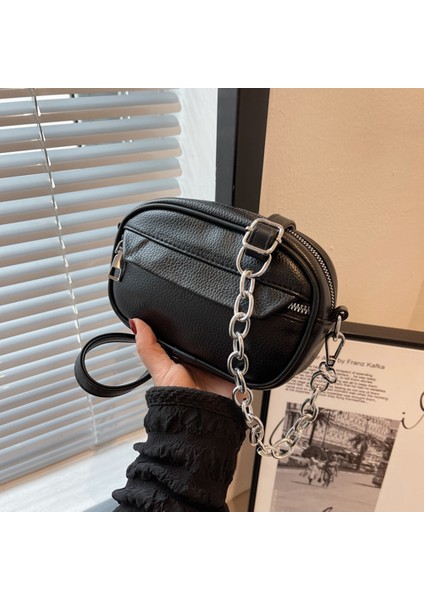 Siyah Rahat Deri Crossbody Çanta Küçük Kare Çanta Kadın Pu Omuz Çantaları Kız Için Kalın Zincir Tasarım Bayanlar Çanta Crossbody Çanta (Yurt Dışından) fiyatları