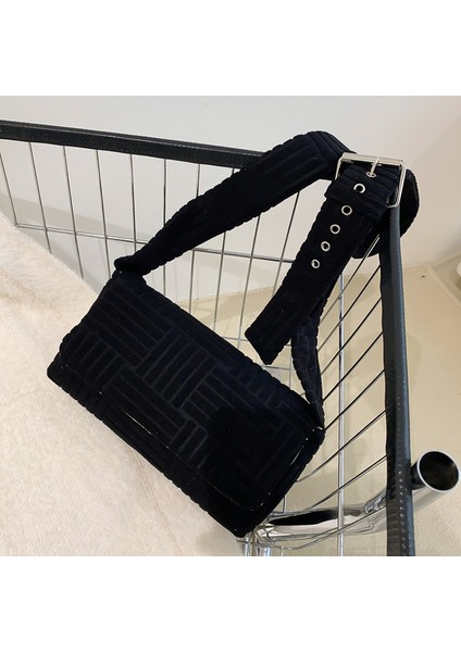 Siyah Moda Kadın Askılı Çanta Rahat Çevir Küçük Kare Çantası Basit Ayarlanabilir Askı Yumuşak Bez Hafta Sonu Tatili Için Taşınabilir (Yurt Dışından)