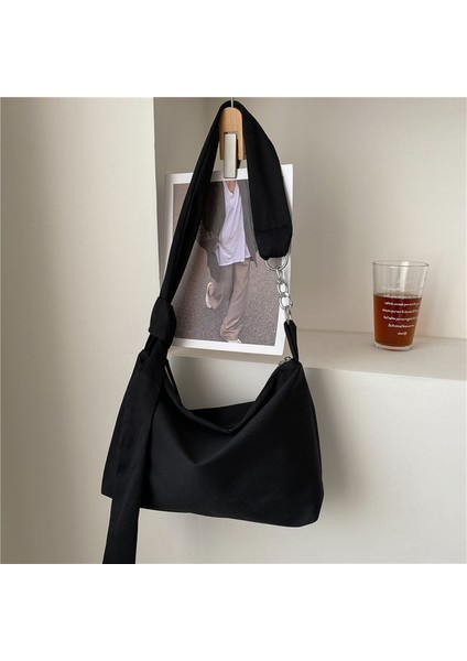 Bk Siyah Kadınlar Kızlar Için Crossbody Çanta Shopper Rahat Katı Basit Zincir Düğümlü Sapanlar Messenger Omuz Tote Çanta (Yurt Dışından)