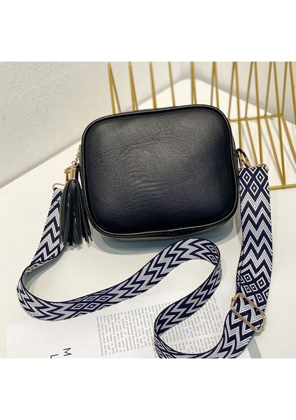 Siyah Moda Omuz Çantası Püskül Kadın Çanta Pu Deri Geniş Kayış Hafta Sonu Tatili Için Basit Yumuşak Taşınabilir Rahat Düz Renk (Yurt Dışından)