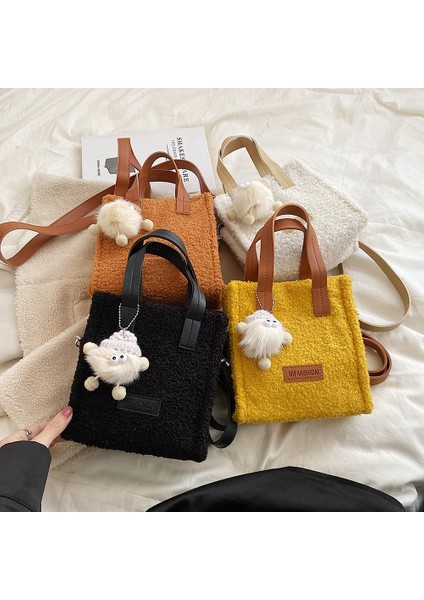 Siyah Kuzu Yünü Sevimli Kabarık Crossbody Çanta Kadın Telefonu Çantası Küçük Çanta Çanta Kawaii Tasarım Tote Çanta Bayanlar Messenger Çanta Alışveriş Çantası (Yurt Dışından) modelleri