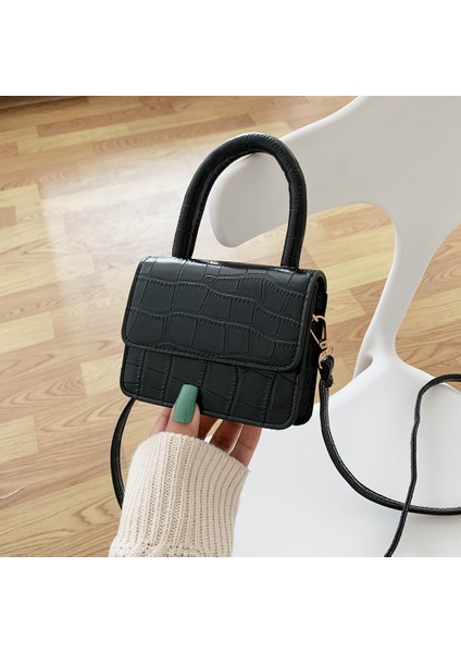 Pembe Saf Renk Flap Kadın Moda Deri Mini Omuz Çantaları Bayan Taş Desen Rahat Saf Renk Flap Tote Messenger Çanta (Yurt Dışından) indirimleri