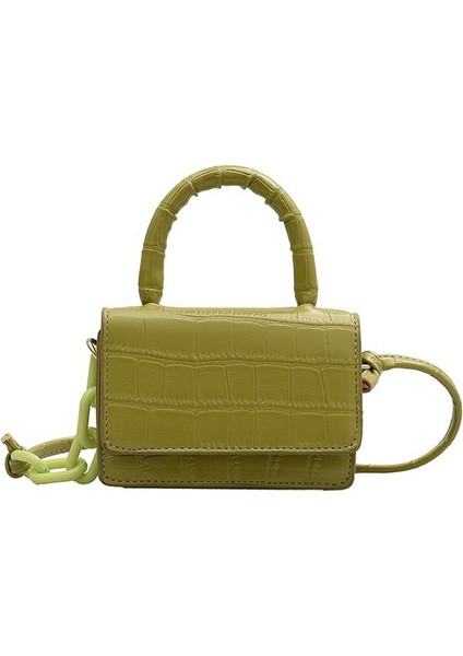 Yeşil Rahat Retro Timsah Desen Omuz Crossbody Çanta Kadın Pu Deri Mini Kolu Tote Çanta Küçük Kadın Düz Renk Çanta (Yurt Dışından)