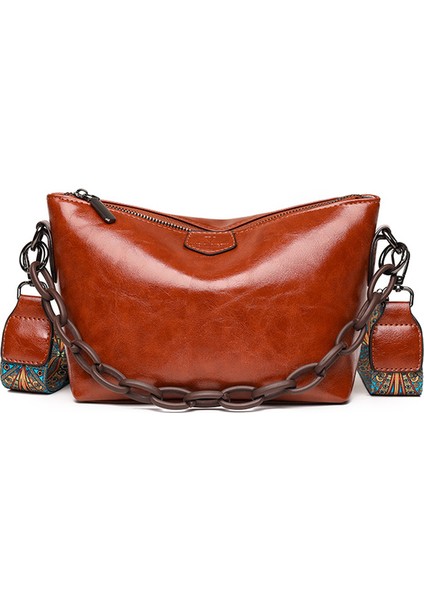 Kahverengi Kadın Çantası Trend Omuz Çantası Moda Doku Basit Tüm Maç Çantalar %100 Dana Derisi Crossbody Çanta Retro Katı Yağ Balmumu Cilt (Yurt Dışından)