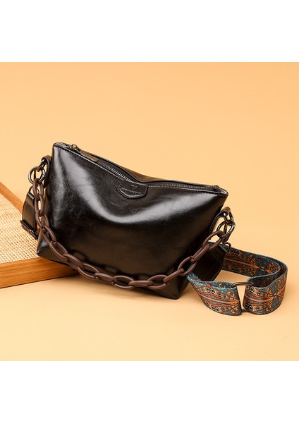 Kahverengi Kadın Çantası Trend Omuz Çantası Moda Doku Basit Tüm Maç Çantalar %100 Dana Derisi Crossbody Çanta Retro Katı Yağ Balmumu Cilt (Yurt Dışından)
