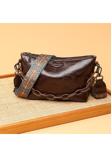 Kahverengi Kadın Çantası Trend Omuz Çantası Moda Doku Basit Tüm Maç Çantalar %100 Dana Derisi Crossbody Çanta Retro Katı Yağ Balmumu Cilt (Yurt Dışından)