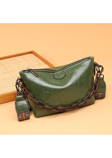 Kahverengi Kadın Çantası Trend Omuz Çantası Moda Doku Basit Tüm Maç Çantalar %100 Dana Derisi Crossbody Çanta Retro Katı Yağ Balmumu Cilt (Yurt Dışından)