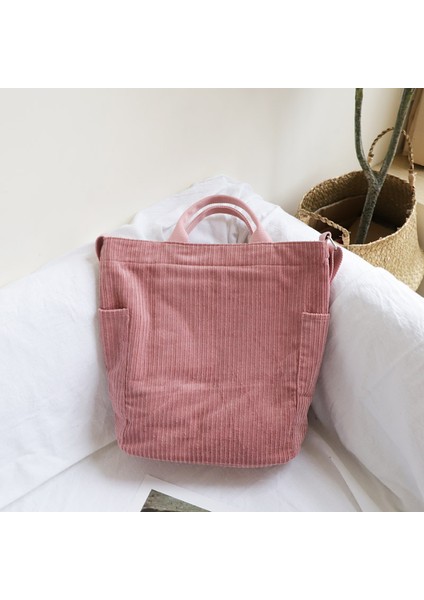 Pembe Kadın Kadife Omuz Çantası Büyük Kapasiteli Bez Çanta Tote Kadın Crossbody Postacı Çantası Bayanlar Basit Tuval Fermuarlı Çantalar (Yurt Dışından) modelleri