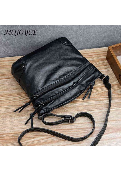 Siyah Omuz Çantası Moda Kadın Pu Deri Omuz Çantası Düz Renk Crossbody Messenger Çanta Kadın Casual Bayanlar Için Anne Küçük Fermuar Çanta (Yurt Dışından) fırsatları