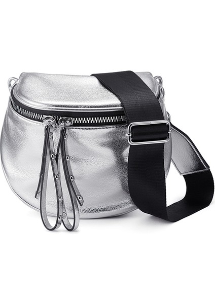 Gümüş Kadın Crossbody Çanta Moda Omuzdan Askili Çanta Geniş Kayış Bayanlar Için Yumuşak Deri Kadın Askılı Çanta Yüksek Kalite (Yurt Dışından)