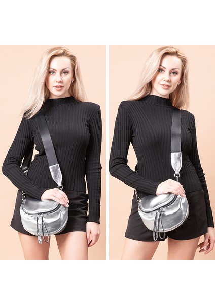 Gümüş Kadın Crossbody Çanta Moda Omuzdan Askili Çanta Geniş Kayış Bayanlar Için Yumuşak Deri Kadın Askılı Çanta Yüksek Kalite (Yurt Dışından)