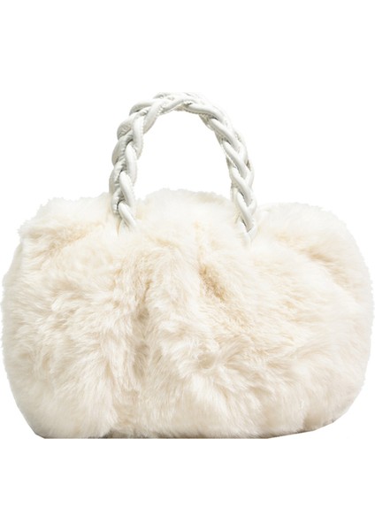 Bej Kadınlar Zarif Crossbody Çanta Kabarık Peluş Bulut Çanta Çanta Dokuma Kolu Kadın Omuz Marka Çanta Kızlar Küçük Tote Çantalar (Yurt Dışından)