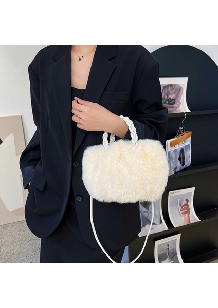 Bej Kadınlar Zarif Crossbody Çanta Kabarık Peluş Bulut Çanta Çanta Dokuma Kolu Kadın Omuz Marka Çanta Kızlar Küçük Tote Çantalar (Yurt Dışından) indirimleri