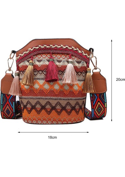 Kahverengi Bohemian Örgü Kova Püskül Saçaklı Tote Çanta Crossbody Omuz Çantası Geniş Kayış Lüks Tasarımcı Çanta ile Crossbody Çanta (Yurt Dışından)