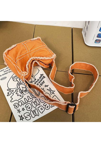 Turuncu Kanvas Crossbody Çanta Yumuşak Edebi Öğrenciler Kitap Çantası Vintage Casual Açık Spor Için Basit Ayarlanabilir Askı Kişilik (Yurt Dışından)