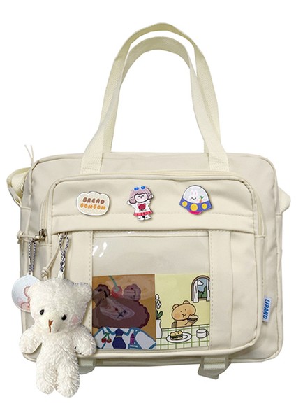 Beyaz Moda Kadın Kitap Çanta Fermuar Japon Crossbody Messenger Çanta Lise Kız Için Büyük Kapasiteli Messenger Çanta (Yurt Dışından)