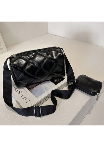 Küçük Çantalı Siyah Bayanlar Kompozit Omuz Çantası Pu Yastık Crossbody Çanta Büyük Kapasiteli Elmas Kafes Alışveriş Gezisi Için Taşınabilir (Yurt Dışından)