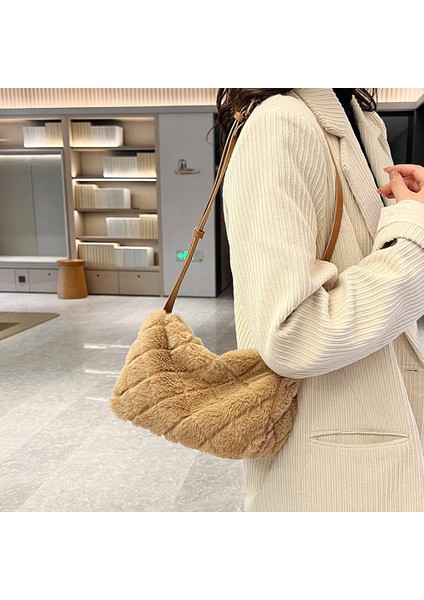 Beyaz Premium Gri Peluş Çanta Kabarık Taklit Kürk Tasarımcı Çanta Kadınlar Için Eşkenar Dörtgen Desen Deri Omuz Çantaları Kadın Kare Tote Çanta (Yurt Dışından) fırsatları