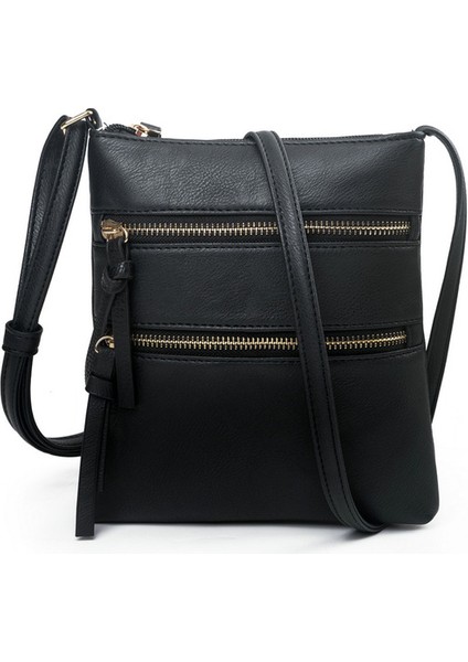 Siyah Retro Bayanlar Crossbody Çanta Fermuarlı Cebi Omuz Çantaları Ayarlanabilir Askı Satchels Çanta Seyahat Çantaları Için Yumuşak Deri Katı (Yurt Dışından)