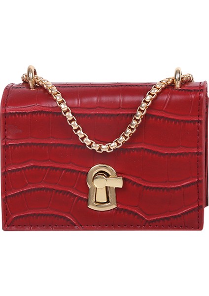 Kırmızı Kadınlar Saf Mini Zincir Omuz Çantaları Pu Deri Gençlik Bayanlar Küçük Kare Çanta Pu Deri Rahat Messenger Crossbody Çanta (Yurt Dışından) fırsatları