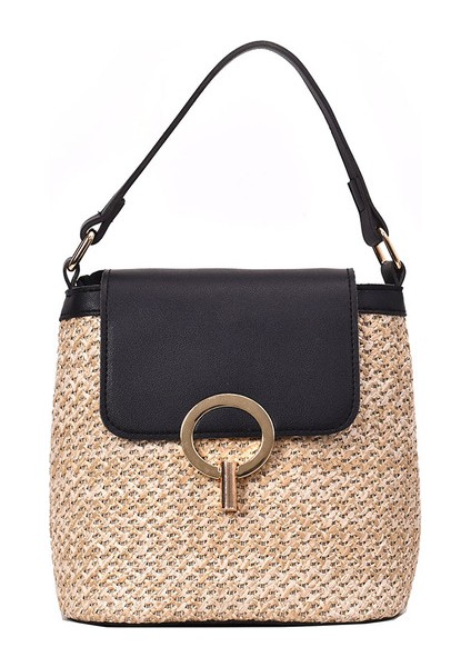 Siyah Vintage Kadınlar Omuz Dokuma Kılıf Moda Dokuma Hasır Yaz Plaj Kadın Kova Çanta Günlük Kızlar Shopper Çantalar ve Çantalar (Yurt Dışından)