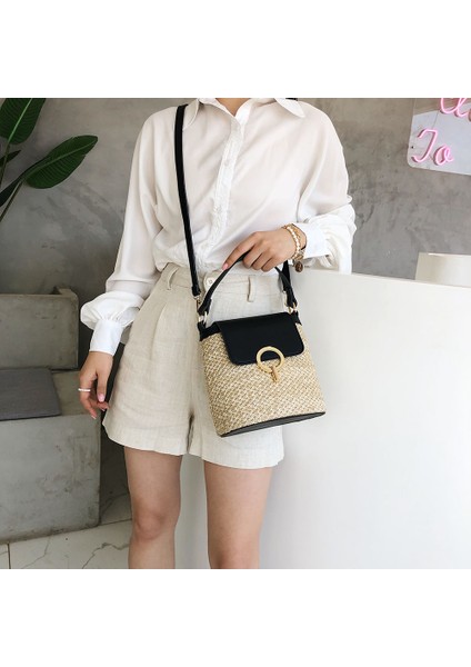 Siyah Vintage Kadınlar Omuz Dokuma Kılıf Moda Dokuma Hasır Yaz Plaj Kadın Kova Çanta Günlük Kızlar Shopper Çantalar ve Çantalar (Yurt Dışından) fiyatları