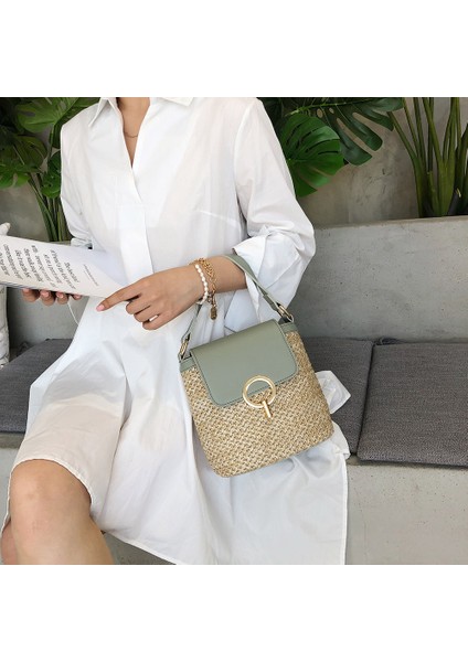 Siyah Vintage Kadınlar Omuz Dokuma Kılıf Moda Dokuma Hasır Yaz Plaj Kadın Kova Çanta Günlük Kızlar Shopper Çantalar ve Çantalar (Yurt Dışından) fırsatları