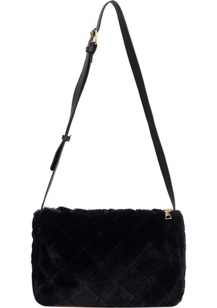 Siyah Sonbahar Kış Bayanlar Crossbody Çanta Eşkenar Dörtgen Desen Peluş Kadın Çanta Moda Rahat Katı Yumuşak Taşınabilir Çalışma Için Ayarlanabilir (Yurt Dışından)