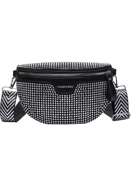 Gümüş Moda Fanny Kemer Paketi Pu Rhinestones Crossbody Çanta Deri Messenger Çanta Elmas Geniş Ayarlanabilir Askı Çanta Seyahat Çantası (Yurt Dışından)