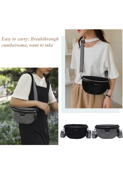 Gümüş Moda Fanny Kemer Paketi Pu Rhinestones Crossbody Çanta Deri Messenger Çanta Elmas Geniş Ayarlanabilir Askı Çanta Seyahat Çantası (Yurt Dışından) fiyatları
