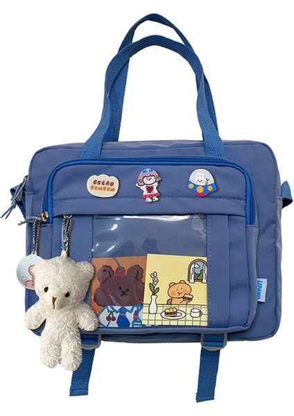 Mavi Moda Kadın Postacı Çantası Kolye Rozetleri Crossbody Messenger Çanta Lise Kız Için Büyük Kapasiteli Messenger Çanta (Yurt Dışından)