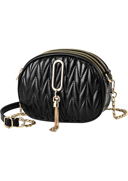 Siyah Lüks Marka Akşam Çanta Kadın Çanta Zinciri Püskül Tasarım Kadın Bez Çantalar Crossbody Pu Deri Cüzdan Cüzdanlar Omuz Çantaları (Yurt Dışından)