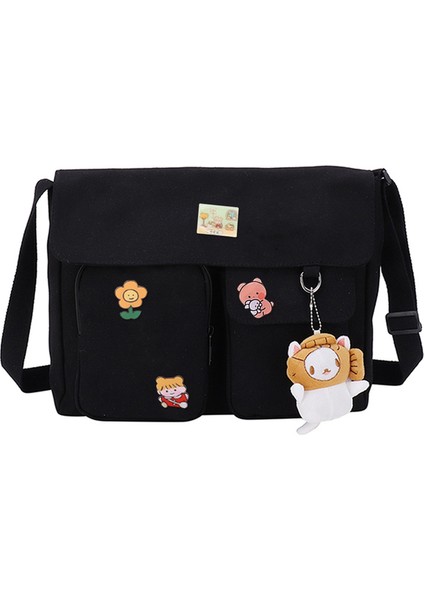 Siyah Cateye Kolye Japon Messenger Kılıfı Büyük Kapasiteli Harajuku Omuz Çantaları Rozet Kolye Seyahat Için Kawaii Flap Cep Günlük (Yurt Dışından)