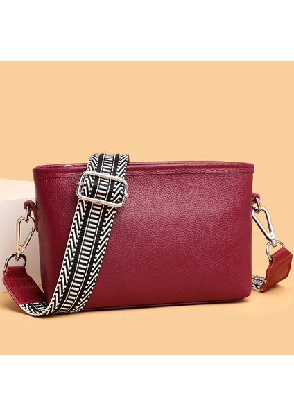 Kırmızı Moda Crossbody Çanta Geniş Kumaş Kayış Klasik Birinci Katman Dana Cüzdanları Yumuşak Düz Renk Hafta Sonu Tatili Için Basit Taşınabilir (Yurt Dışından)