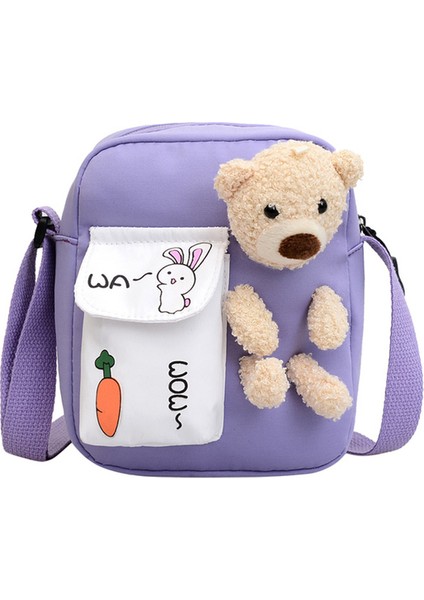Mor Güzel Kız Crossbody Çanta Küçük Cep Sevimli Ayı Omuz Çantası Fermuar Omuz Çantası Bayanlar Öğrenci Koleji Için Ayarlanabilir Askı (Yurt Dışından)