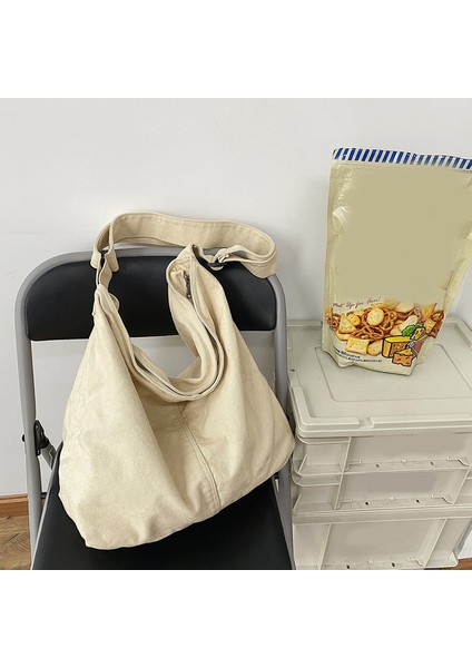 Beyaz Kadın Çantaları Rahat Büyük Kapasiteli Omuz Çantaları Tuval Alışveriş Tote Moda Harajuku Çanta Rahat Bayanlar Crossbody Çanta (Yurt Dışından)