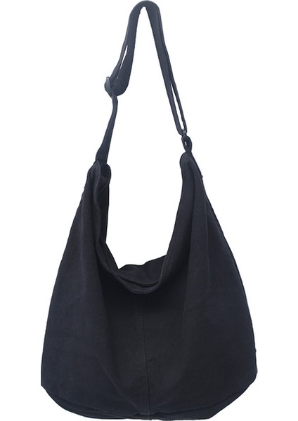 Siyah Japon Harajuku Kadın Omuz Çantası Düz Renk Retro Crossbody Messenger Çanta Yumuşak Cepler Alışveriş Için Büyük Kapasiteli (Yurt Dışından)