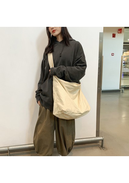 Siyah Japon Harajuku Kadın Omuz Çantası Düz Renk Retro Crossbody Messenger Çanta Yumuşak Cepler Alışveriş Için Büyük Kapasiteli (Yurt Dışından) indirimleri
