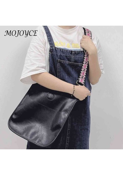 Siyah Kadın Sling Crossbody Çanta Dokuma Geniş Kayış Vintage Omuz Çantası Moda Bayanlar Kızlar Için Katı Retro Deri Ayarlanabilir Kemer (Yurt Dışından) indirimleri