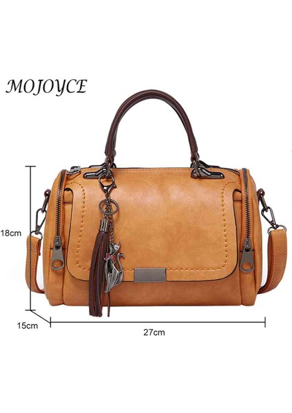 Siyah Retro Omuz Crossbody Çanta Kadın Seyahat Pu Deri Satchel Çanta Ayarlanabilir Askı Püskül Dekorasyon Vintage Katı Çanta El Çantası (Yurt Dışından) fırsatları