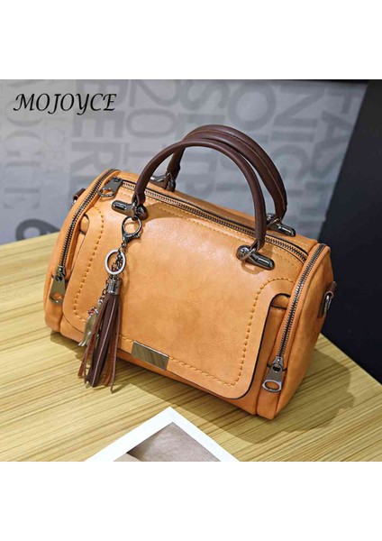 Siyah Retro Omuz Crossbody Çanta Kadın Seyahat Pu Deri Satchel Çanta Ayarlanabilir Askı Püskül Dekorasyon Vintage Katı Çanta El Çantası (Yurt Dışından) indirimleri