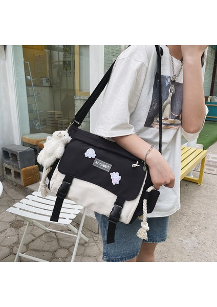 Siyah Harajuku Çanta Kadınlar Için Büyük Kapasiteli Öğrenci Eğitim Çantası Hit Renk Bayanlar Messenger Kılıfı Fermuarlı Cebi Çalışma Sporları Için (Yurt Dışından) fırsatları