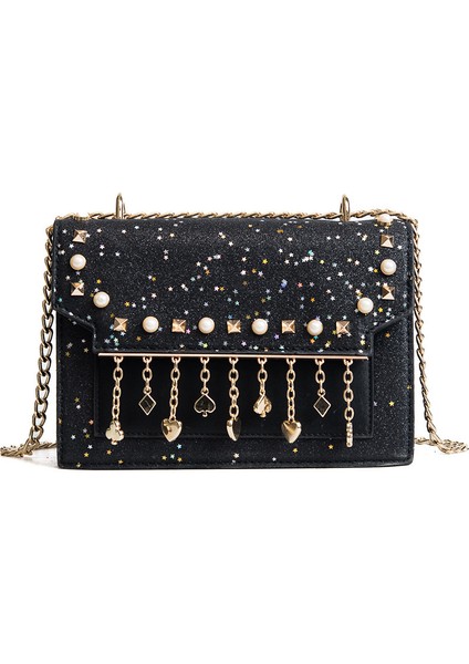 Gümüş Marka Küçük Çanta Kadınlar Için Inci ve Payetler ile Omuz Çantası Rahat Zincir Crossbody Çanta Deri Messenger Çanta Moda (Yurt Dışından)