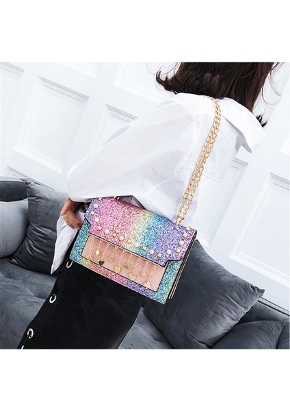 Gümüş Marka Küçük Çanta Kadınlar Için Inci ve Payetler ile Omuz Çantası Rahat Zincir Crossbody Çanta Deri Messenger Çanta Moda (Yurt Dışından)